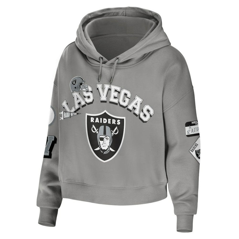 Las Vegas Raiders WEAR by Erin Andrews Women's Plus Size Modest Cropped Pullover Hoodie Gray | NFL