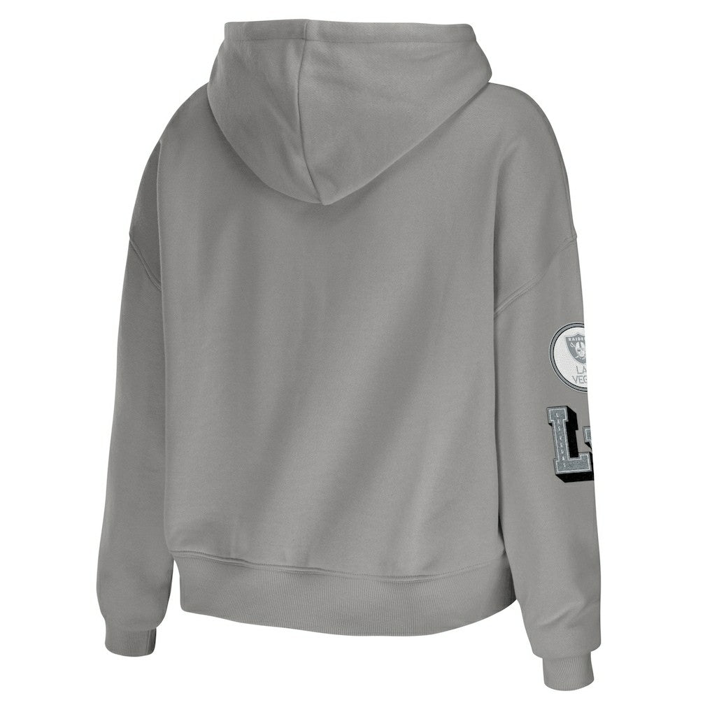 Las Vegas Raiders WEAR by Erin Andrews Women's Plus Size Modest Cropped Pullover Hoodie Gray | NFL