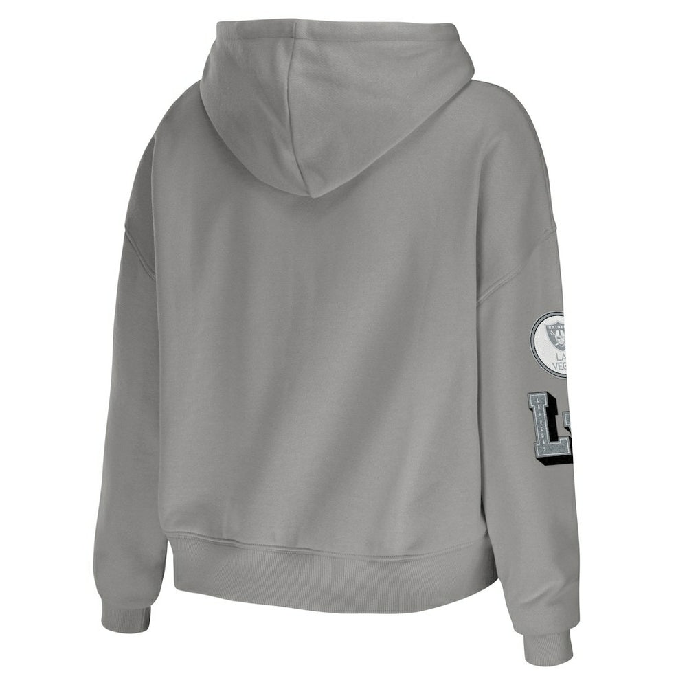Las Vegas Raiders WEAR by Erin Andrews Women's Plus Size Modest Cropped Pullover Hoodie Gray | NFL
