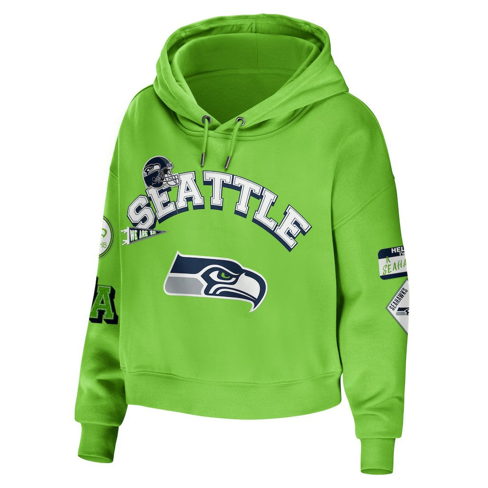 Seattle Seahawks WEAR by Erin Andrews Women's Plus Size Modest Cropped Pullover Hoodie Neon Green | NFL