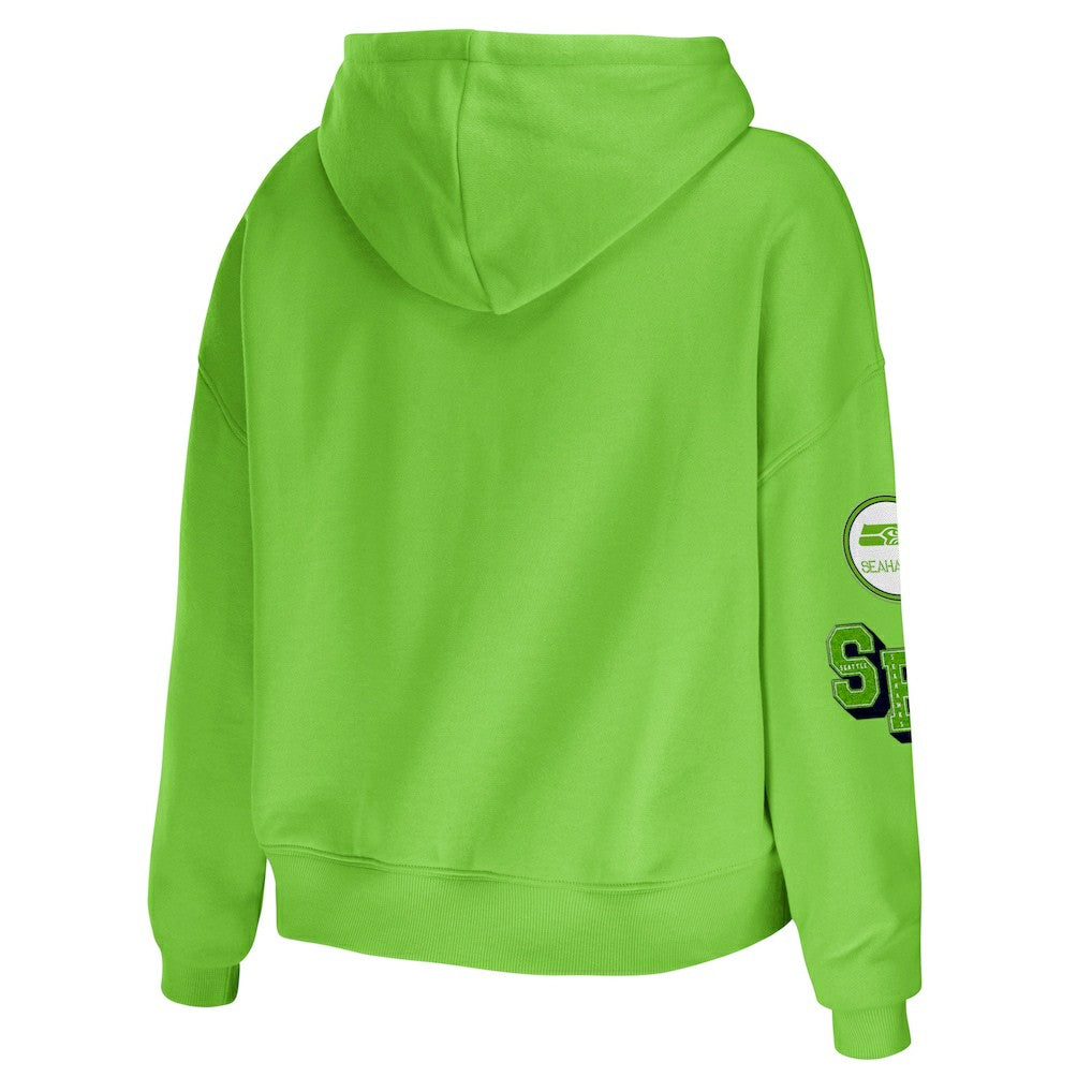Seattle Seahawks WEAR by Erin Andrews Women's Plus Size Modest Cropped Pullover Hoodie Neon Green | NFL