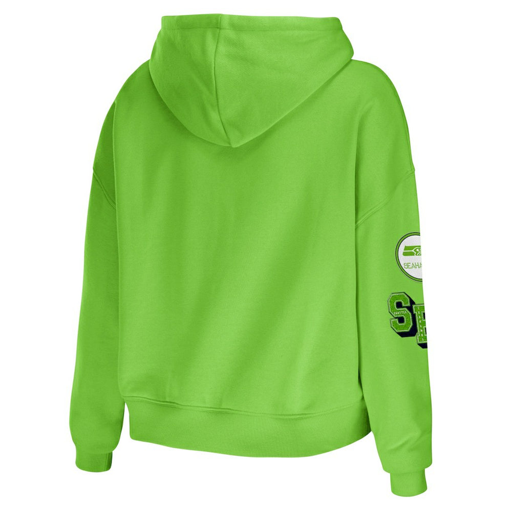 Seattle Seahawks WEAR by Erin Andrews Women's Plus Size Modest Cropped Pullover Hoodie Neon Green | NFL