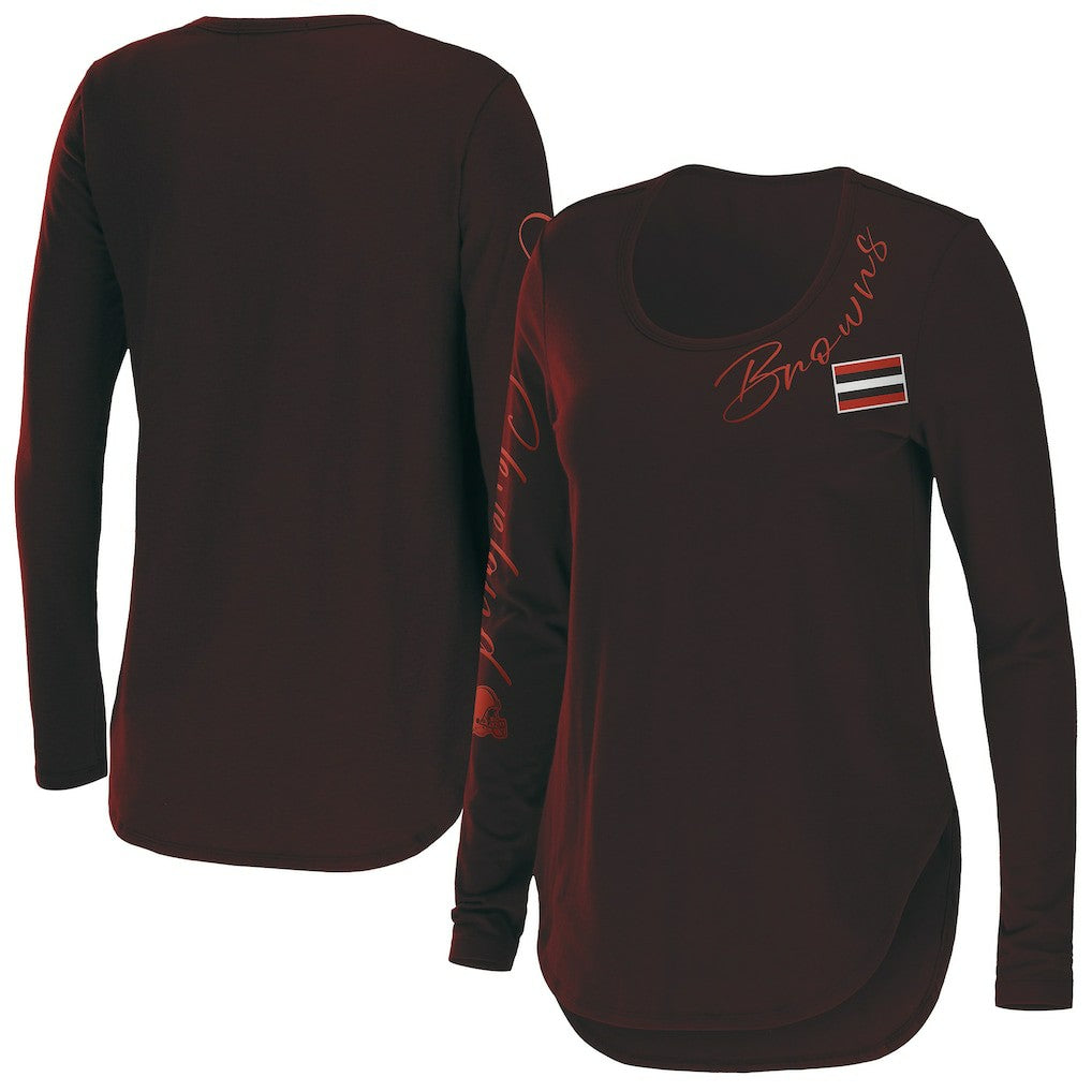 Cleveland Browns WEAR by Erin Andrews Women's Team Scoop Neck T-Shirt Brown | NFL