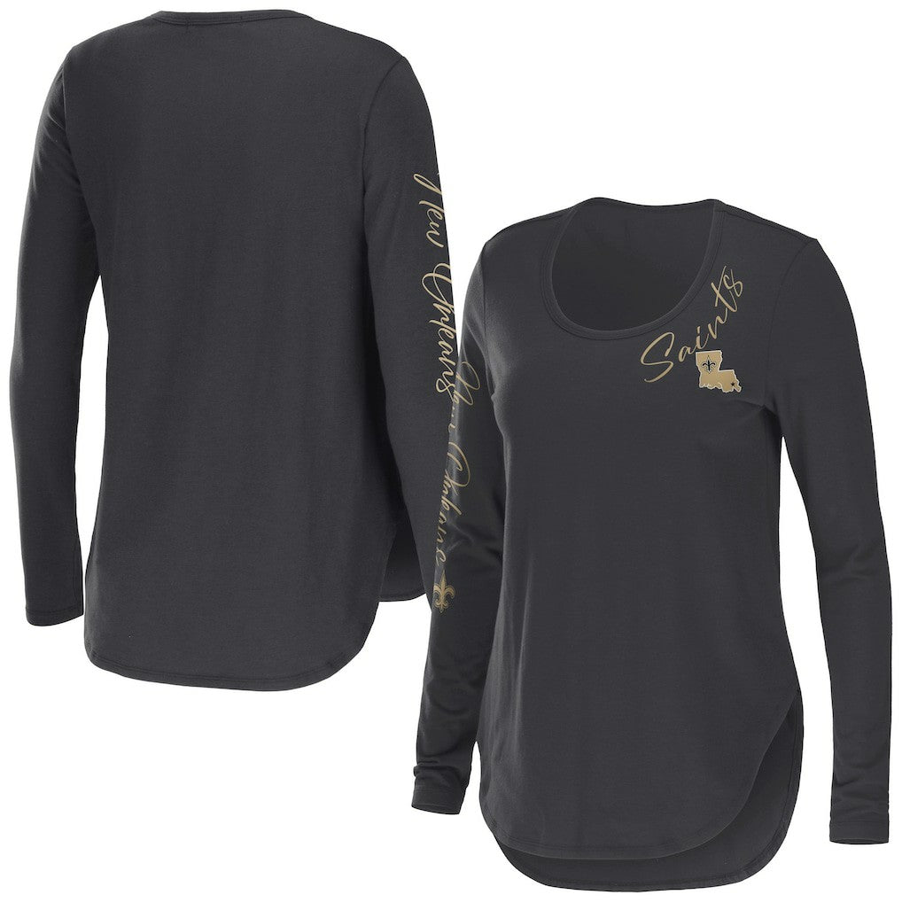 New Orleans Saints WEAR by Erin Andrews Women's Team Scoop Neck T-Shirt Charcoal | NFL
