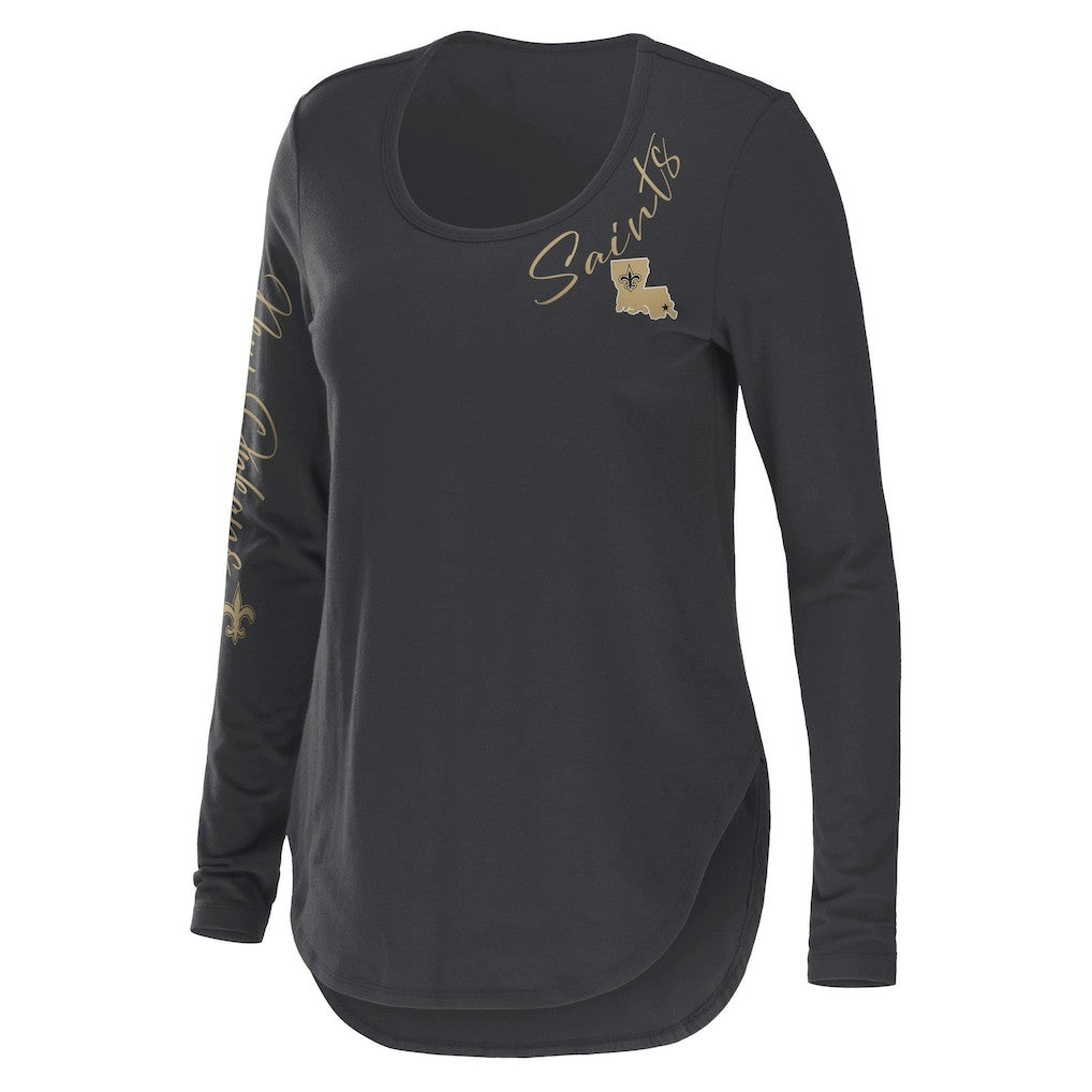 New Orleans Saints WEAR by Erin Andrews Women's Team Scoop Neck T-Shirt Charcoal | NFL