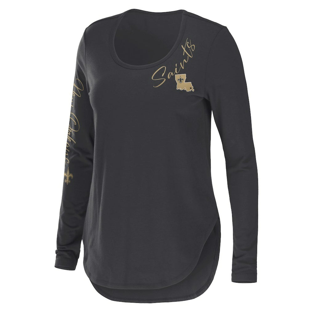 New Orleans Saints WEAR by Erin Andrews Women's Team Scoop Neck T-Shirt Charcoal | NFL