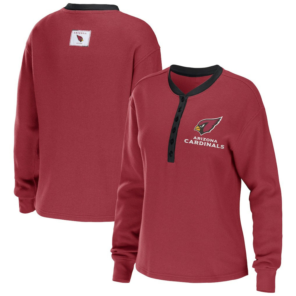 Arizona Cardinals WEAR by Erin Andrews Women's Waffle Henley Long Sleeve T-Shirt Cardinal | NFL