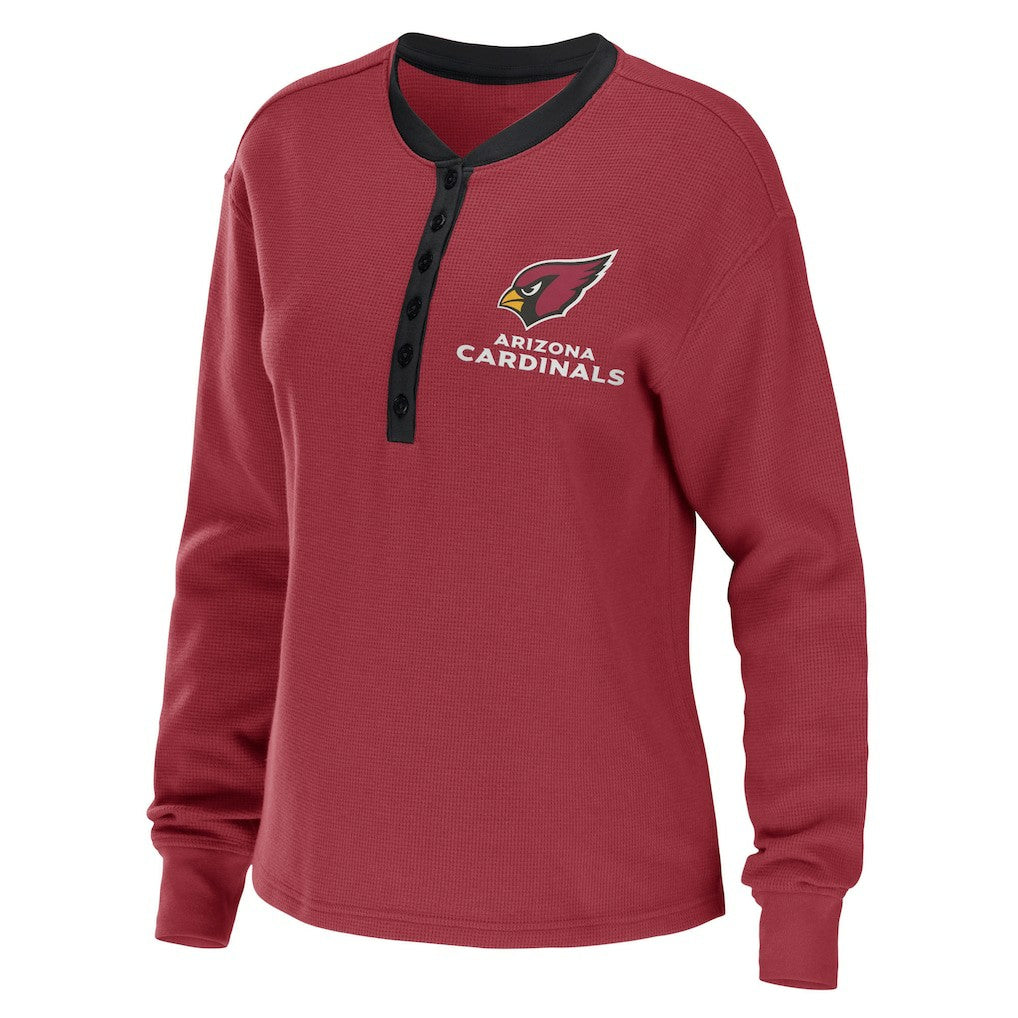 Arizona Cardinals WEAR by Erin Andrews Women's Waffle Henley Long Sleeve T-Shirt Cardinal | NFL