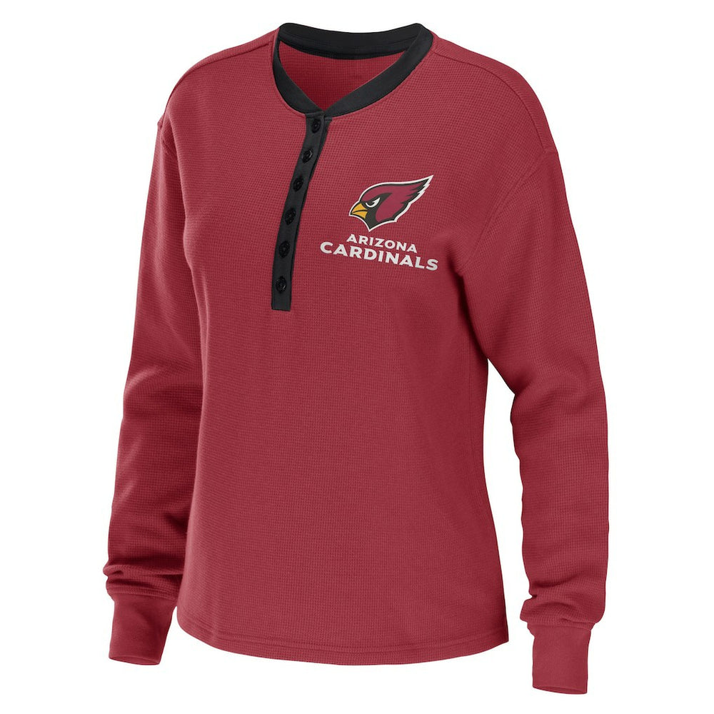 Arizona Cardinals WEAR by Erin Andrews Women's Waffle Henley Long Sleeve T-Shirt Cardinal | NFL