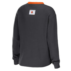 Cleveland Browns WEAR by Erin Andrews Women's Waffle Henley Long Sleeve T-Shirt Charcoal | NFL