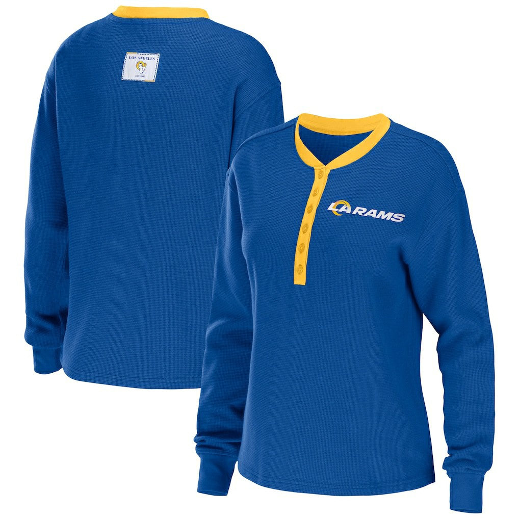 Los Angeles Rams WEAR by Erin Andrews Women's Waffle Henley Long Sleeve T-Shirt Royal | NFL