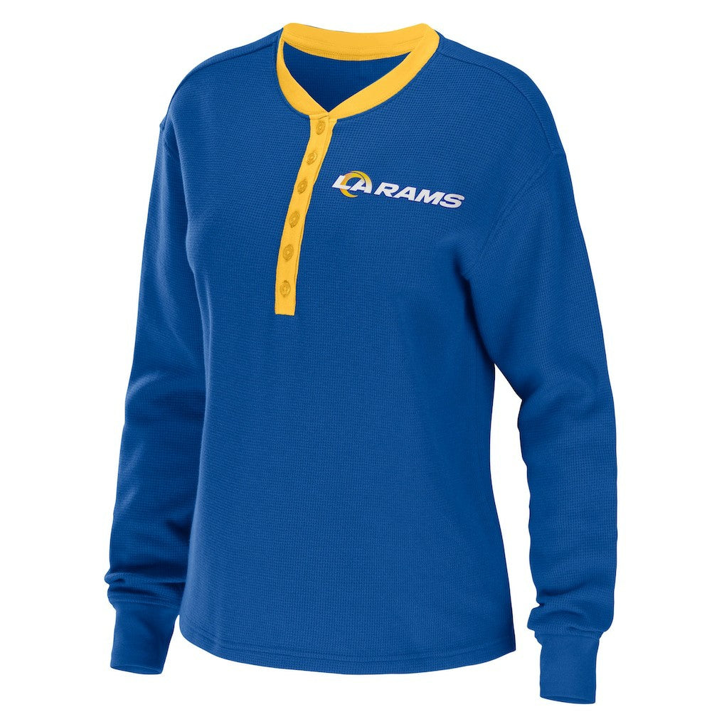 Los Angeles Rams WEAR by Erin Andrews Women's Waffle Henley Long Sleeve T-Shirt Royal | NFL