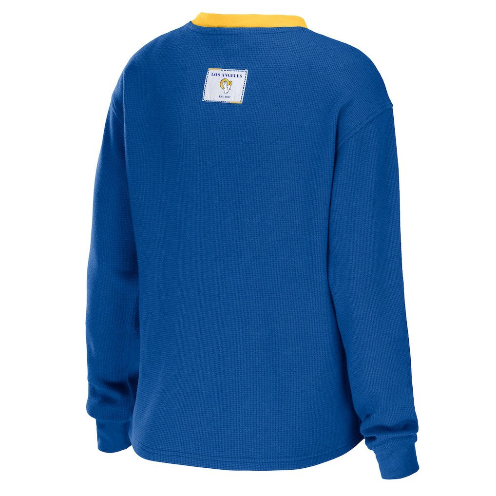 Los Angeles Rams WEAR by Erin Andrews Women's Waffle Henley Long Sleeve T-Shirt Royal | NFL