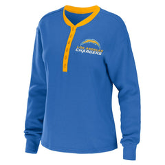 Los Angeles Chargers WEAR by Erin Andrews Women's Waffle Henley Long Sleeve T-Shirt Powder Blue | NFL