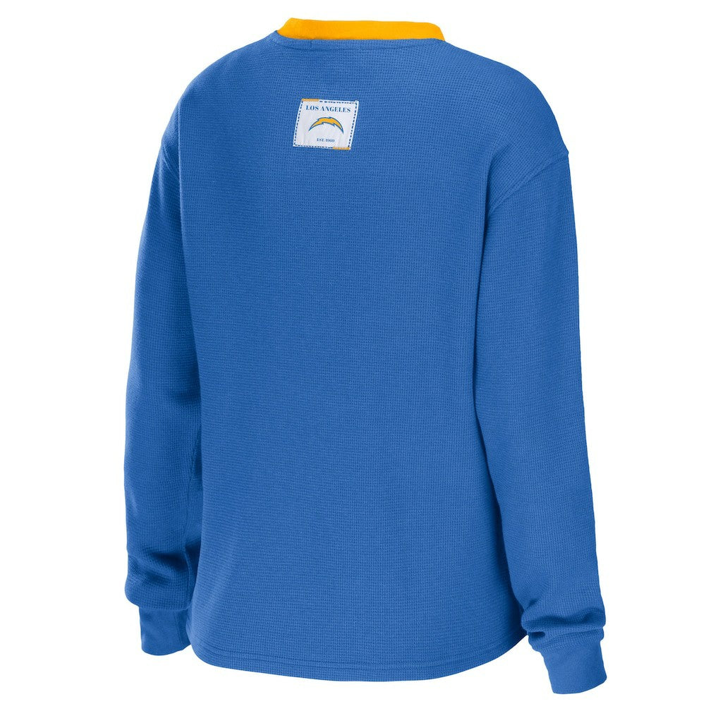 Los Angeles Chargers WEAR by Erin Andrews Women's Waffle Henley Long Sleeve T-Shirt Powder Blue | NFL