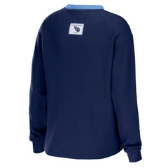 Tennessee Titans WEAR by Erin Andrews Women's Waffle Henley Long Sleeve T-Shirt Navy | NFL