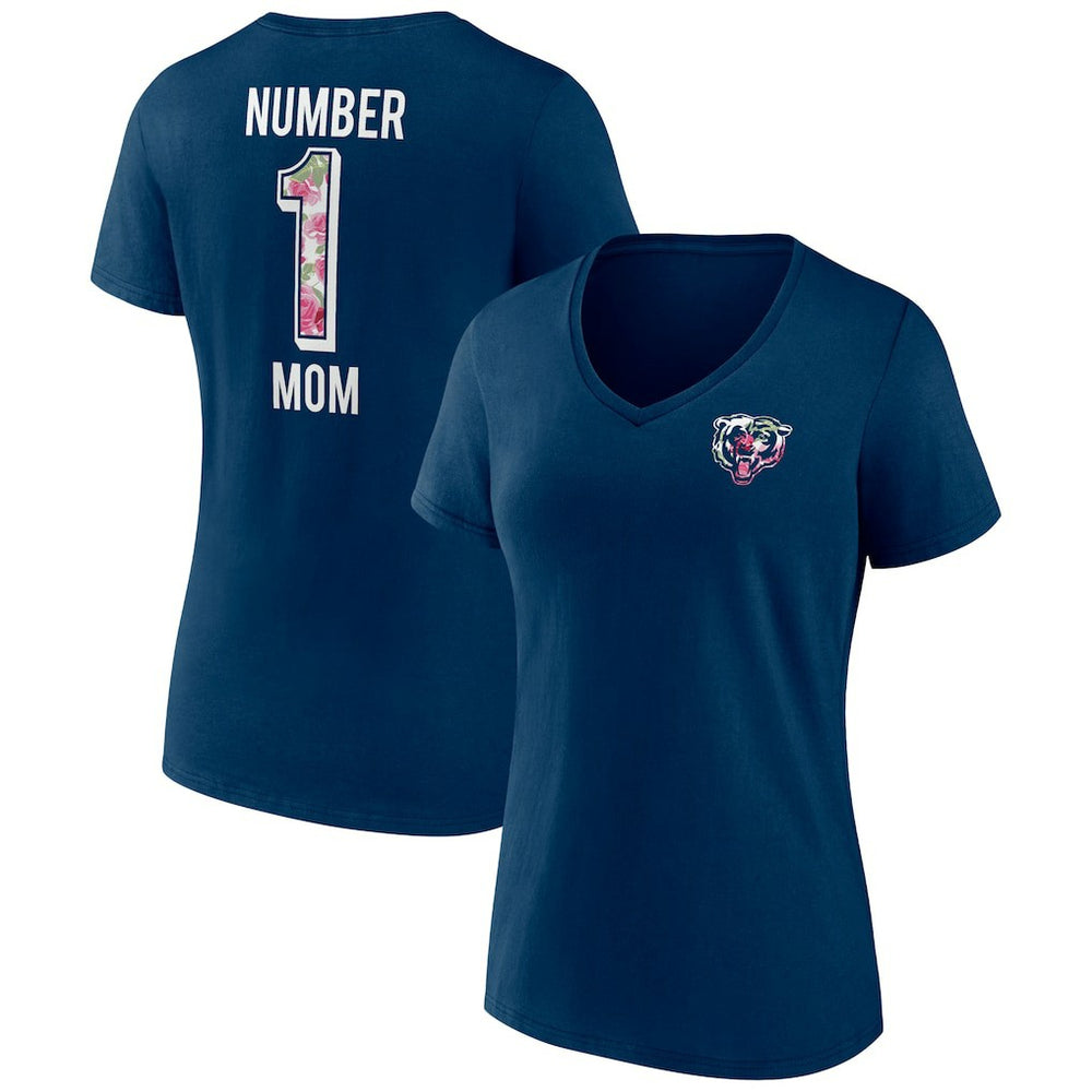 Chicago Bears Women's Plus Size Mother's Day #1 Mom V-Neck T-Shirt Navy | Fanatics