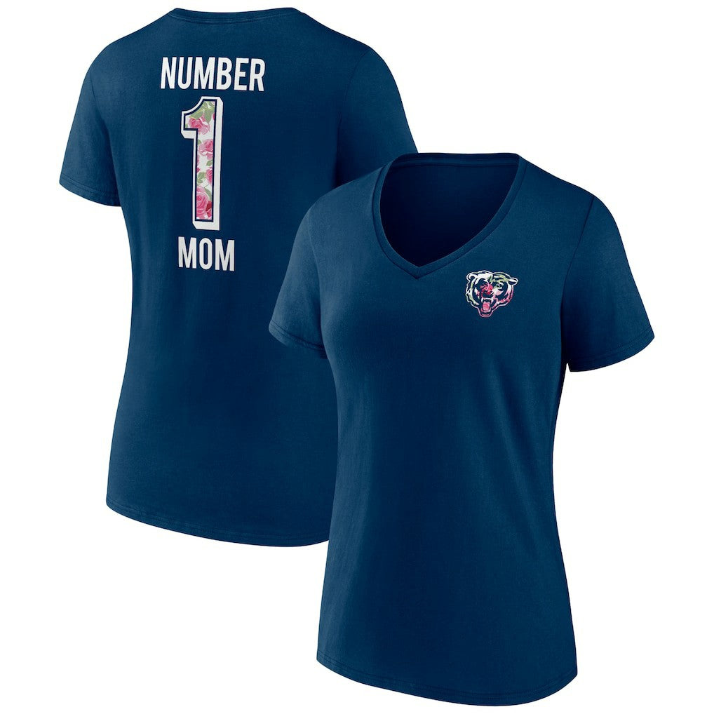 Chicago Bears Women's Plus Size Mother's Day #1 Mom V-Neck T-Shirt Navy | Fanatics