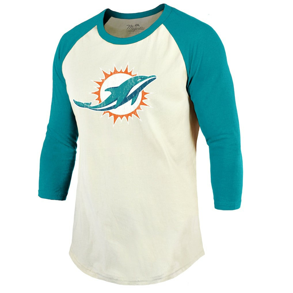 Tyreek Hill Miami Dolphins Majestic Threads Vintage Player Name & Number Raglan 3/4-Sleeve T-Shirt Cream/Aqua | NFL
