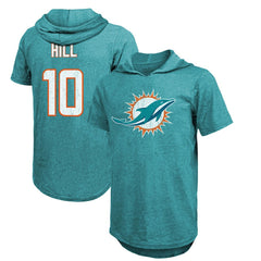 Tyreek Hill Miami Dolphins Majestic Threads Player Name & Number Short Sleeve Hoodie T-Shirt Aqua | NFL