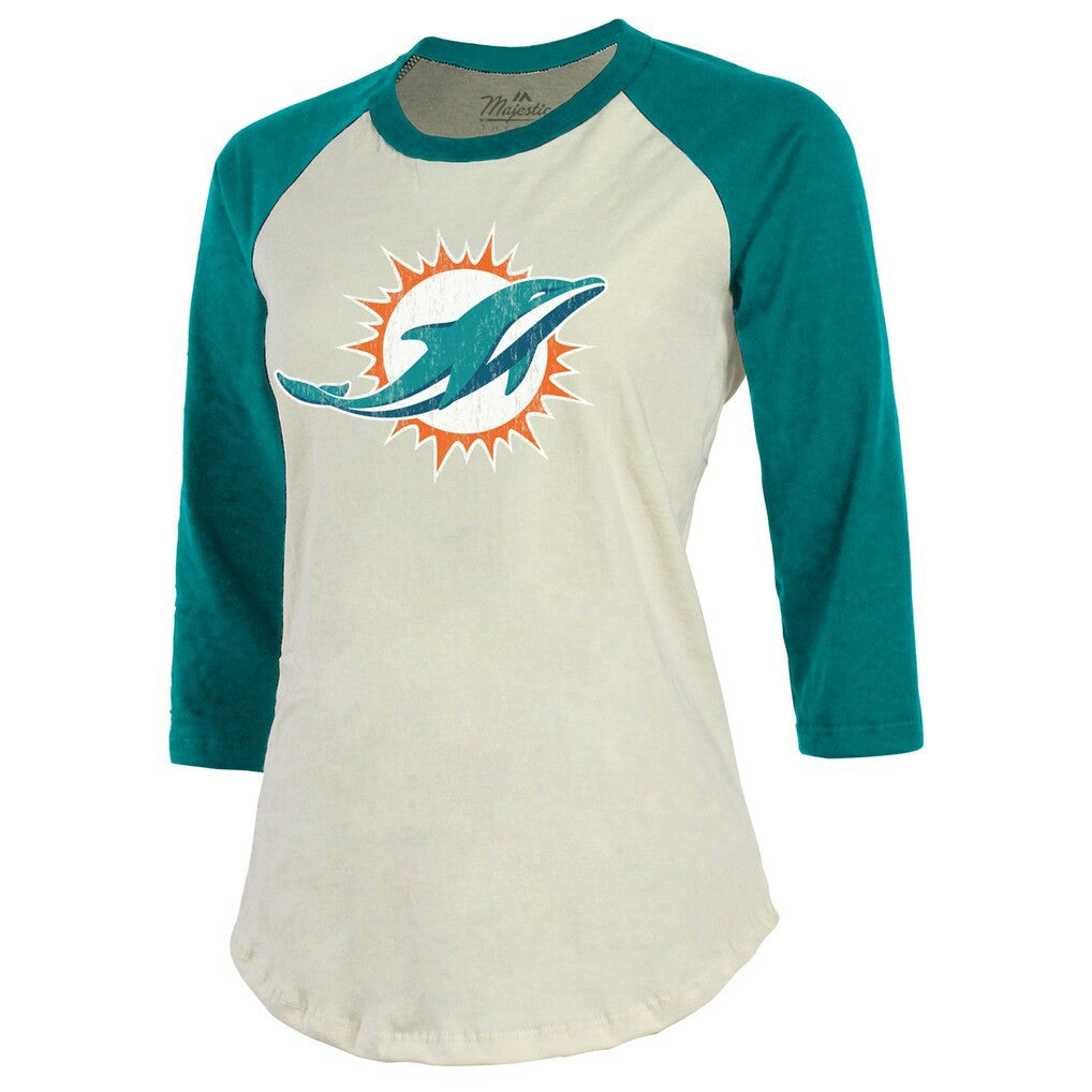 Tyreek Hill Miami Dolphins Majestic Threads Vintage Player Name & Number Raglan 3/4-Sleeve T-Shirt Cream/Aqua | NFL