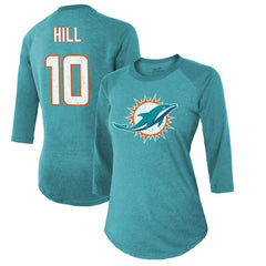 Tyreek Hill Miami Dolphins Majestic Threads Women's Name & Number Raglan 3/4 Sleeve T-Shirt Aqua | NFL