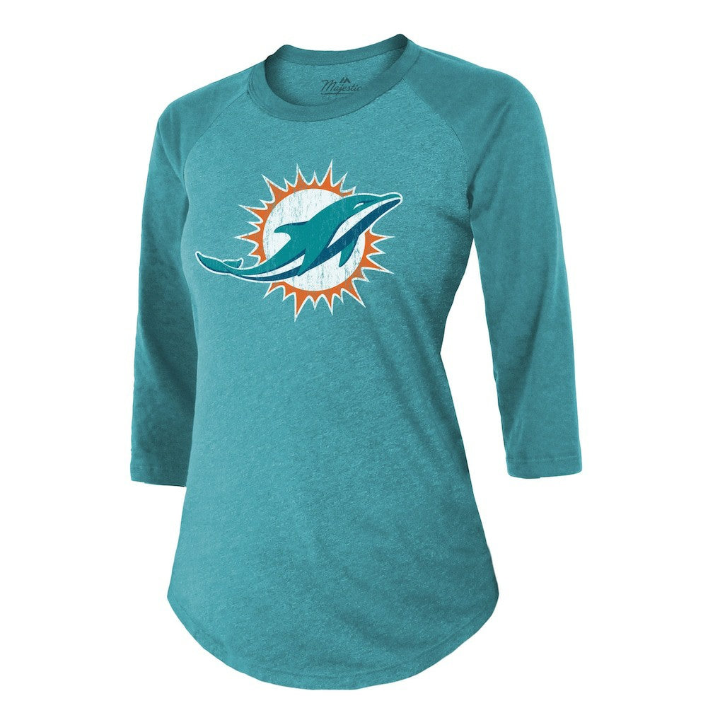 Tyreek Hill Miami Dolphins Majestic Threads Women's Name & Number Raglan 3/4 Sleeve T-Shirt Aqua | NFL