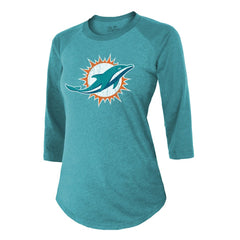 Tyreek Hill Miami Dolphins Majestic Threads Women's Name & Number Raglan 3/4 Sleeve T-Shirt Aqua | NFL