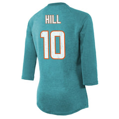 Tyreek Hill Miami Dolphins Majestic Threads Women's Name & Number Raglan 3/4 Sleeve T-Shirt Aqua | NFL