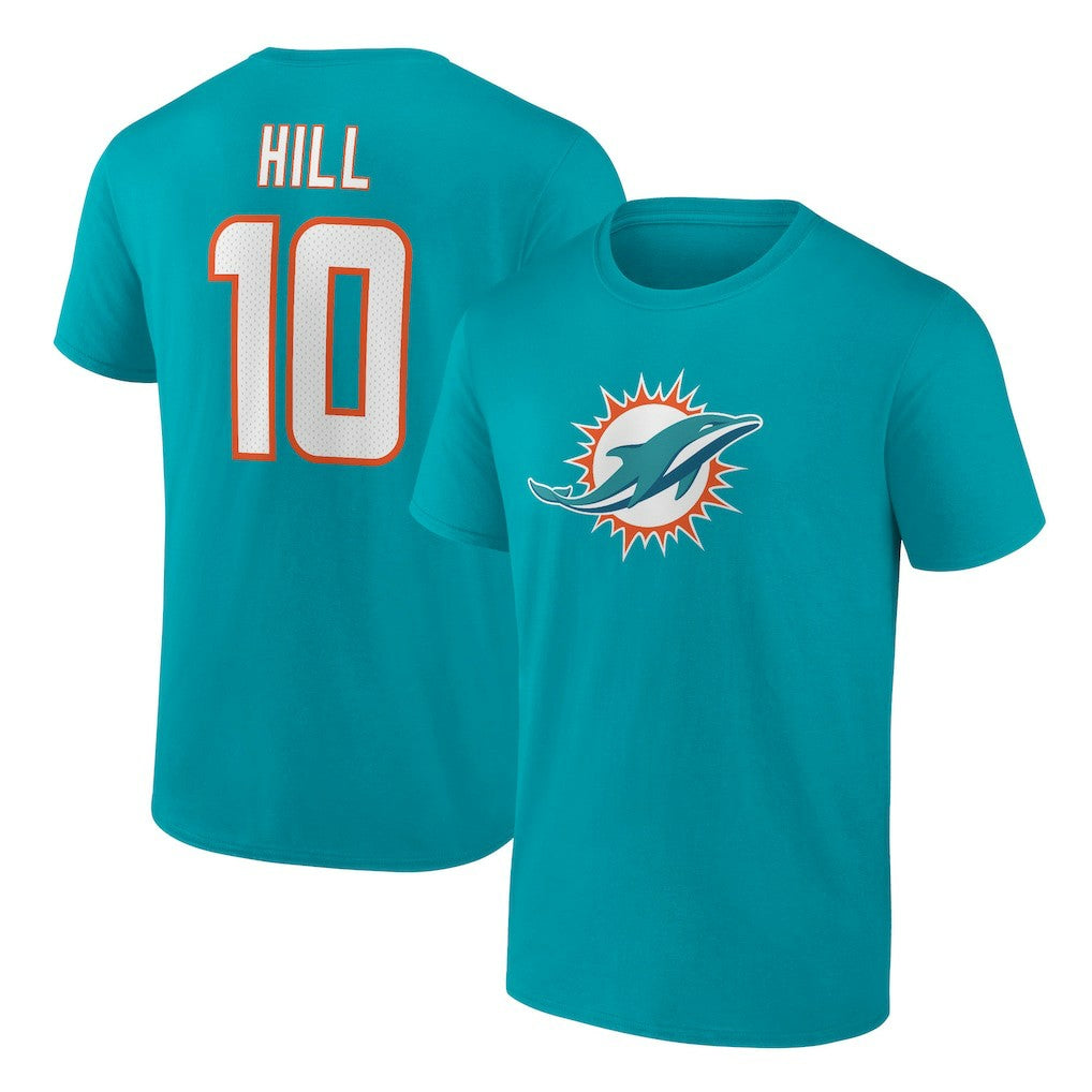 Tyreek Hill Miami Dolphins Player Icon Name & Number T-Shirt Aqua | Fanatics