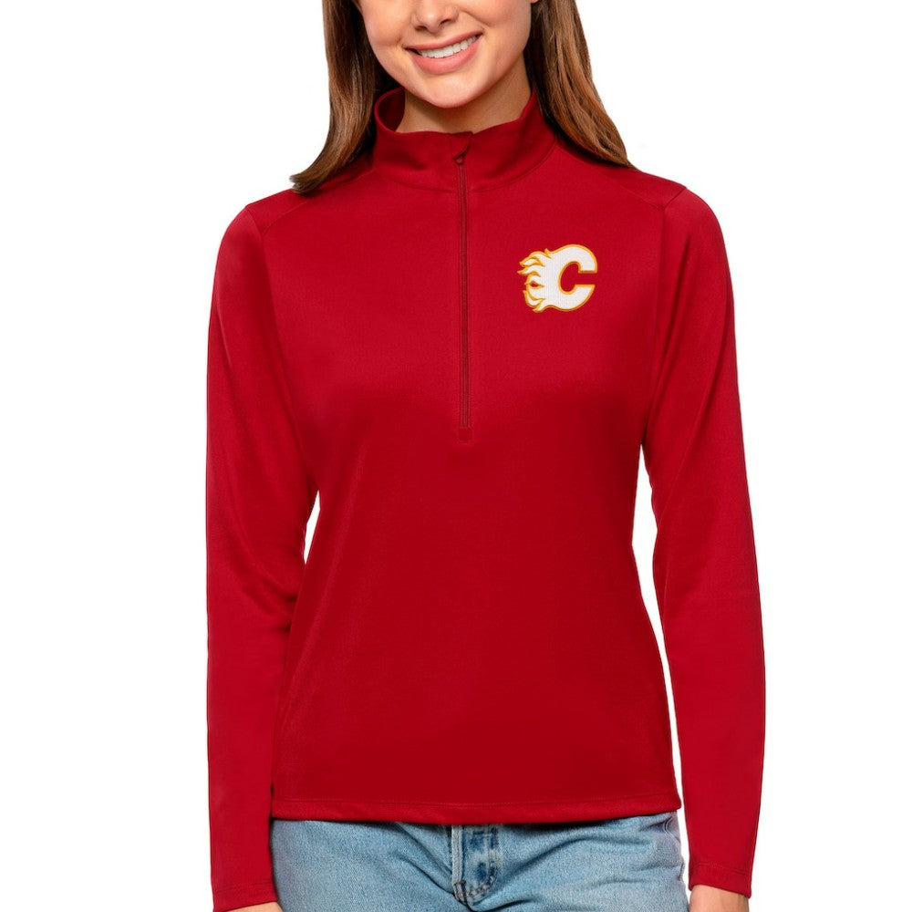 Calgary Flames Antigua Women's Tribute Quarter-Zip Pullover Top - Red - NHL