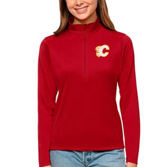 Calgary Flames Antigua Women's Tribute Quarter-Zip Pullover Top - Red - NHL