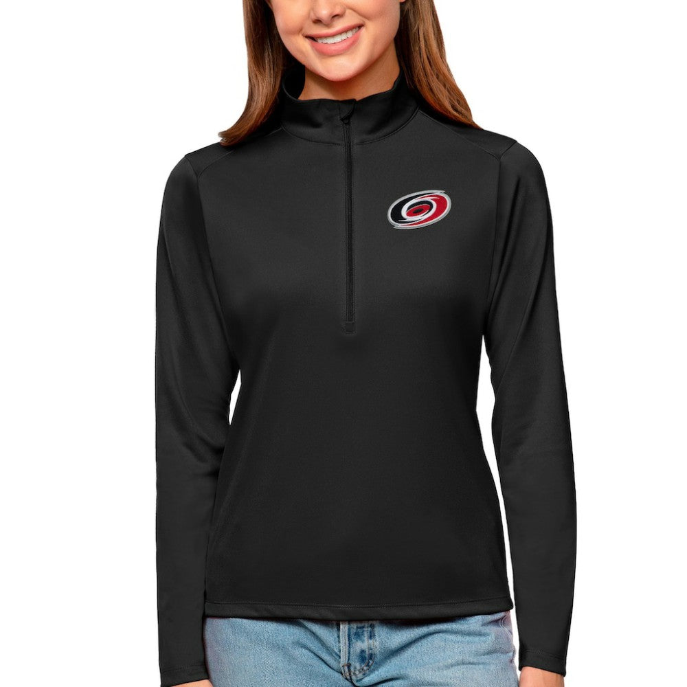 Carolina Hurricanes Antigua Women's Tribute Quarter-Zip Pullover Top - Black - NHL