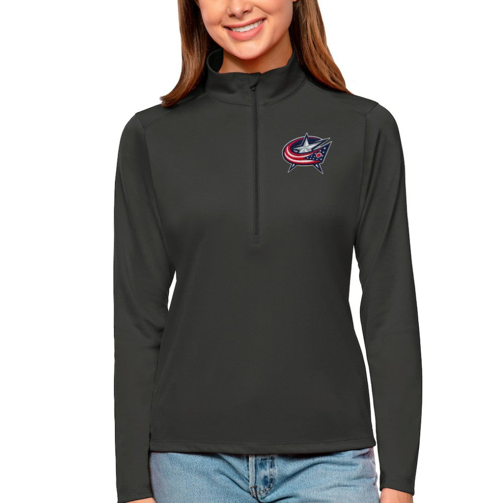 Columbus Blue Jackets Antigua Women's Tribute Quarter-Zip Pullover Top - Charcoal - NHL