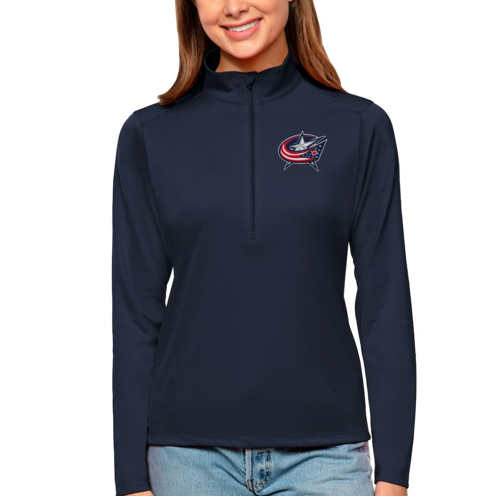 Columbus Blue Jackets Antigua Women's Tribute Quarter-Zip Pullover Top - Navy - NHL