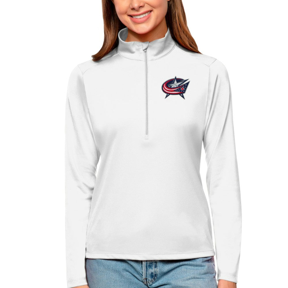 Columbus Blue Jackets Antigua Women's Tribute Quarter-Zip Pullover Top - White - NHL