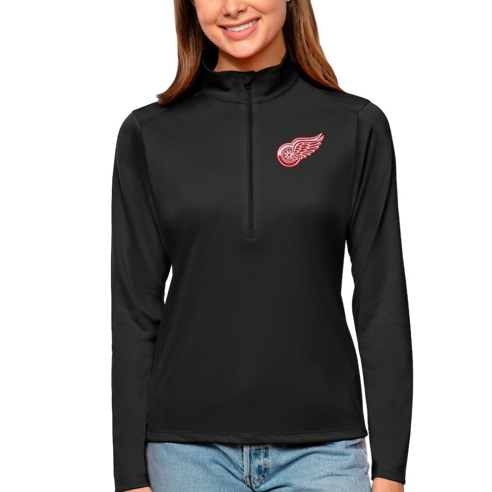 Detroit Red Wings Antigua Women's Tribute Quarter-Zip Pullover Top - Black - NHL