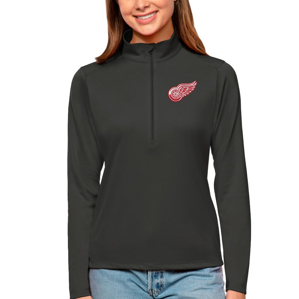 Detroit Red Wings Antigua Women's Tribute Quarter-Zip Pullover Top - Charcoal - NHL