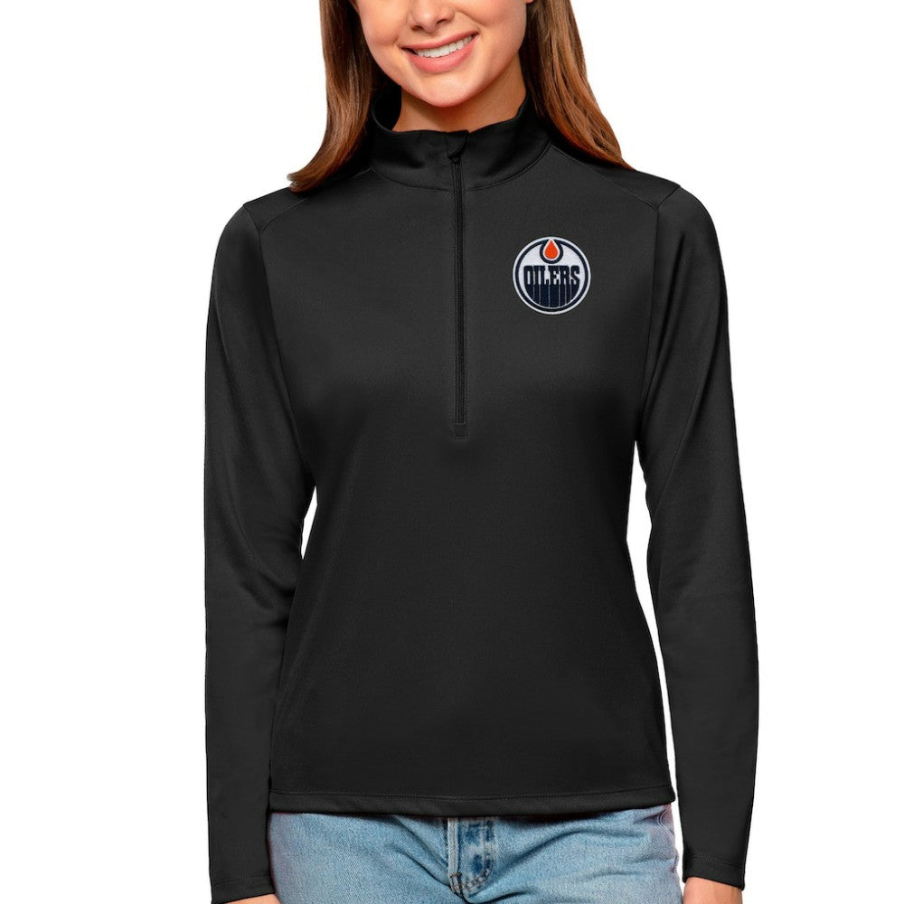 Edmonton Oilers Antigua Women's Tribute Quarter-Zip Pullover Top - Black - NHL