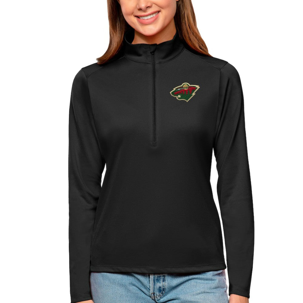 Minnesota Wild Antigua Women's Tribute Quarter-Zip Pullover Top - Black - NHL