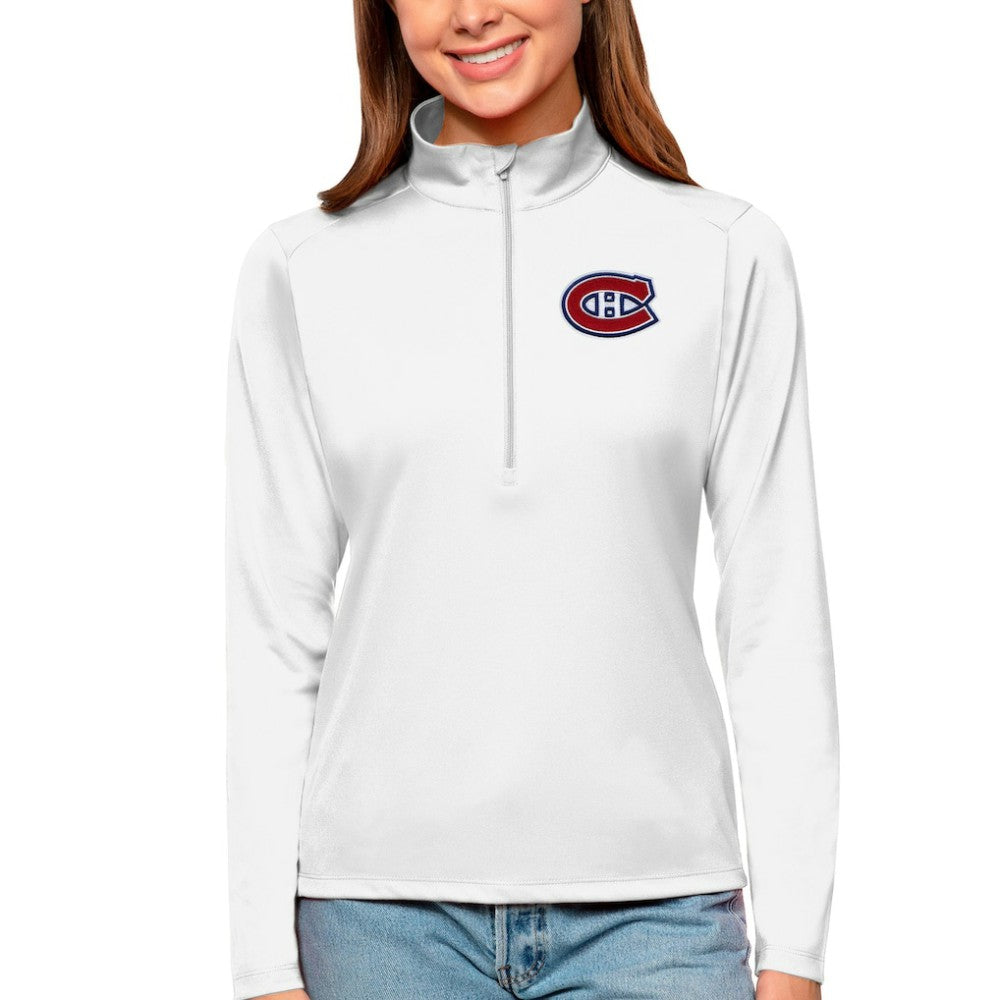 Montreal Canadiens Antigua Women's Tribute Quarter-Zip Pullover Top - White - NHL