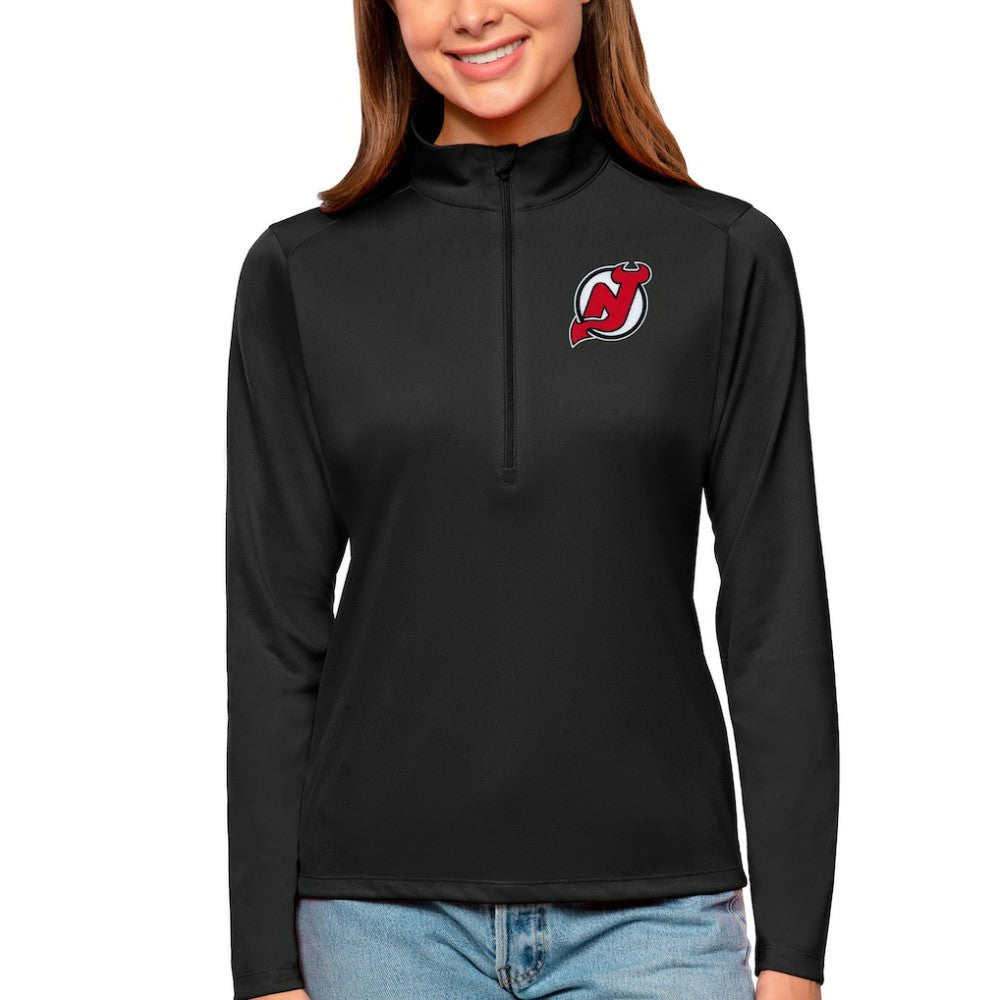 New Jersey Devils Antigua Women's Tribute Quarter-Zip Pullover Top - Black - NHL