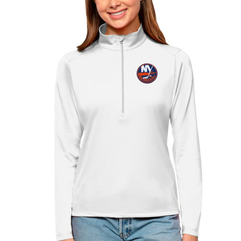 New York Islanders Antigua Women's Tribute Quarter-Zip Pullover Top - White - NHL