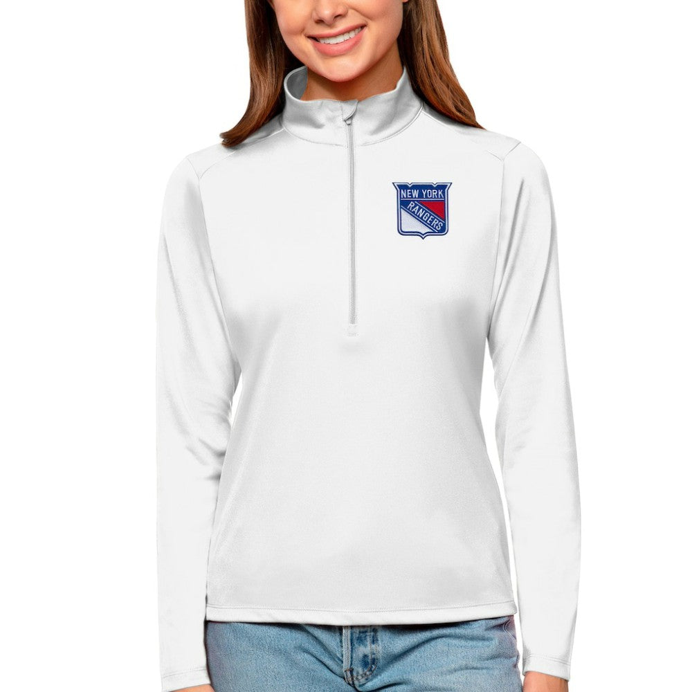 New York Rangers Antigua Women's Tribute Quarter-Zip Pullover Top - White - NHL