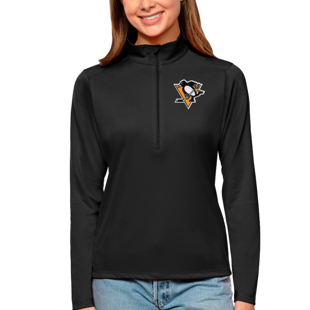 Pittsburgh Penguins Antigua Women's Tribute Quarter-Zip Pullover Top - Black - NHL