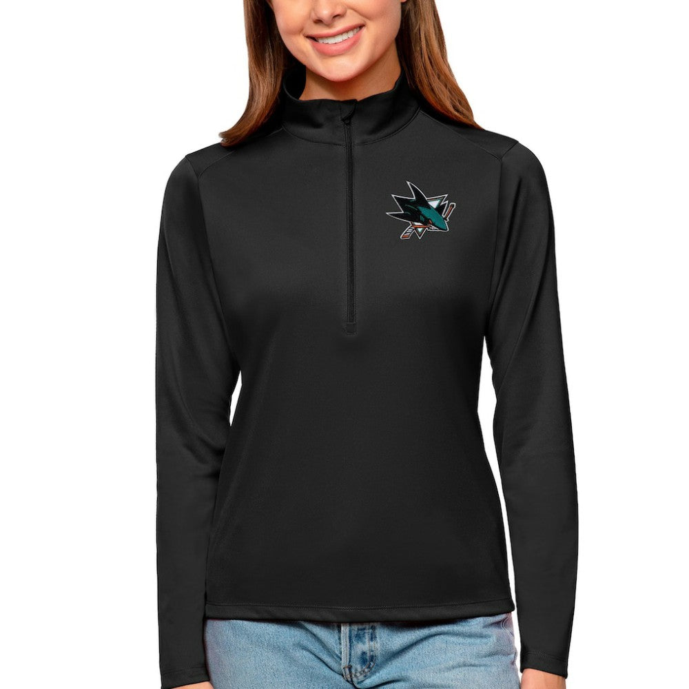 San Jose Sharks Antigua Women's Tribute Quarter-Zip Pullover Top - Black - NHL