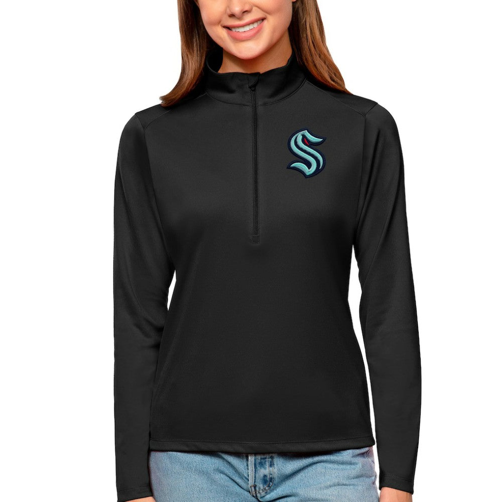 Seattle Kraken Antigua Women's Tribute Quarter-Zip Pullover Top - Black - NHL