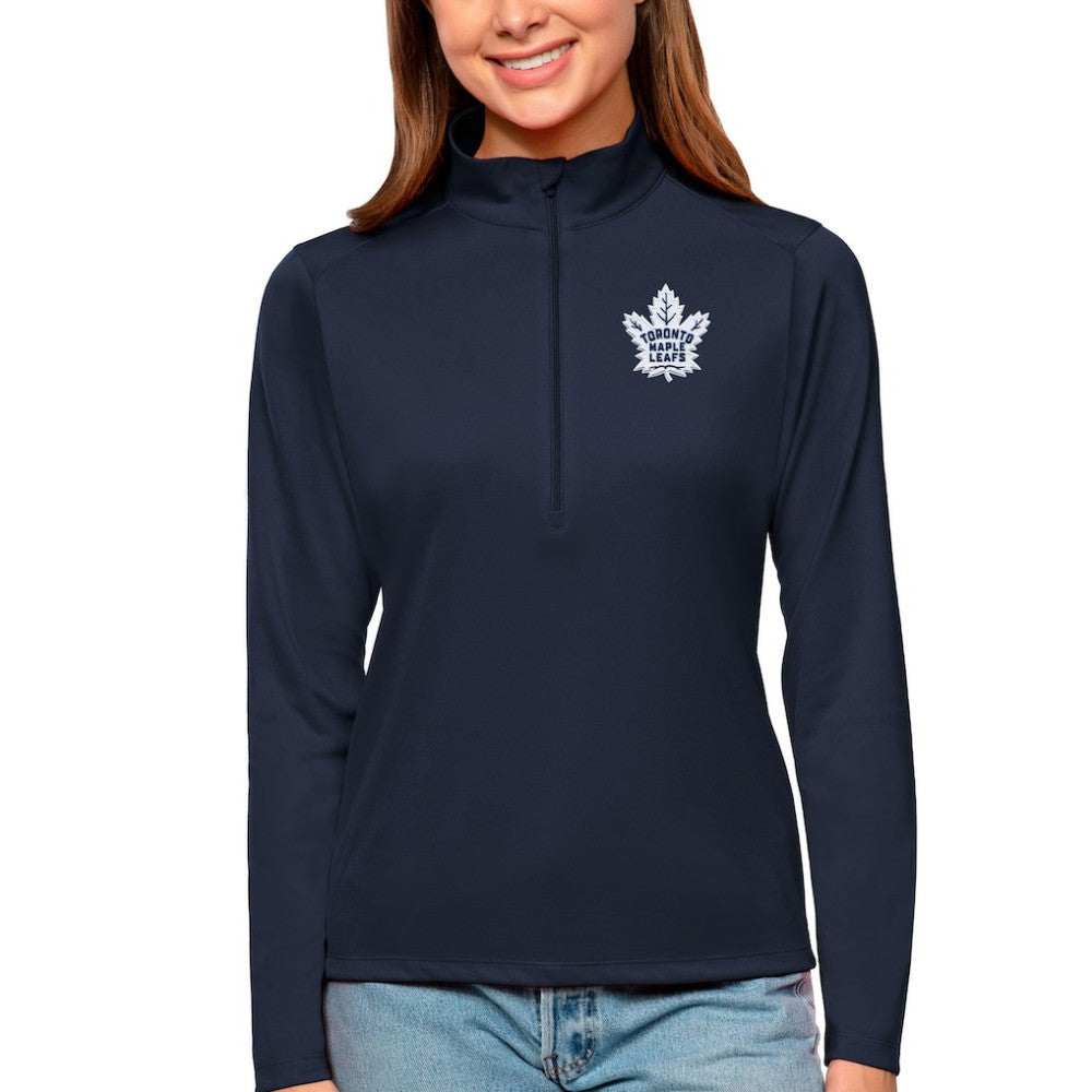 Toronto Maple Leafs Antigua Women's Tribute Quarter-Zip Pullover Top - Navy - NHL