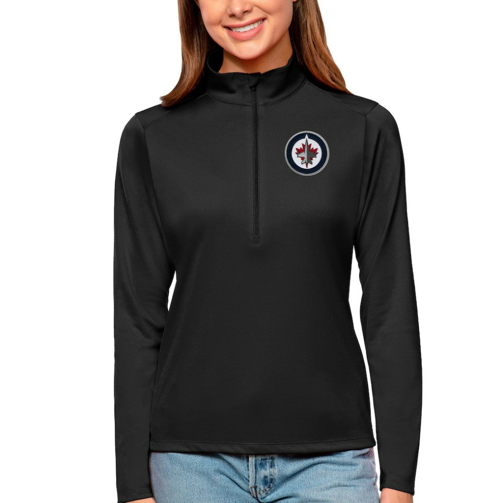 Winnipeg Jets Antigua Women's Tribute Quarter-Zip Pullover Top - Black - NHL