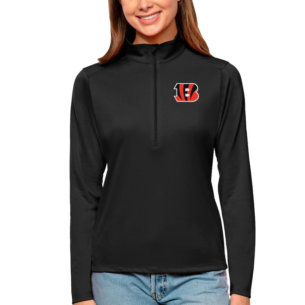 Cincinnati Bengals Antigua Women's Tribute Half-Zip Top Black | NFL